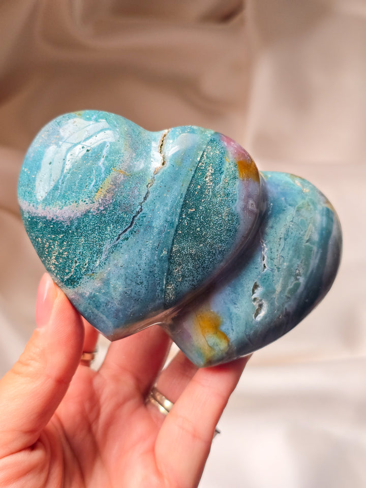 Teal Double Heart Sea Jasper