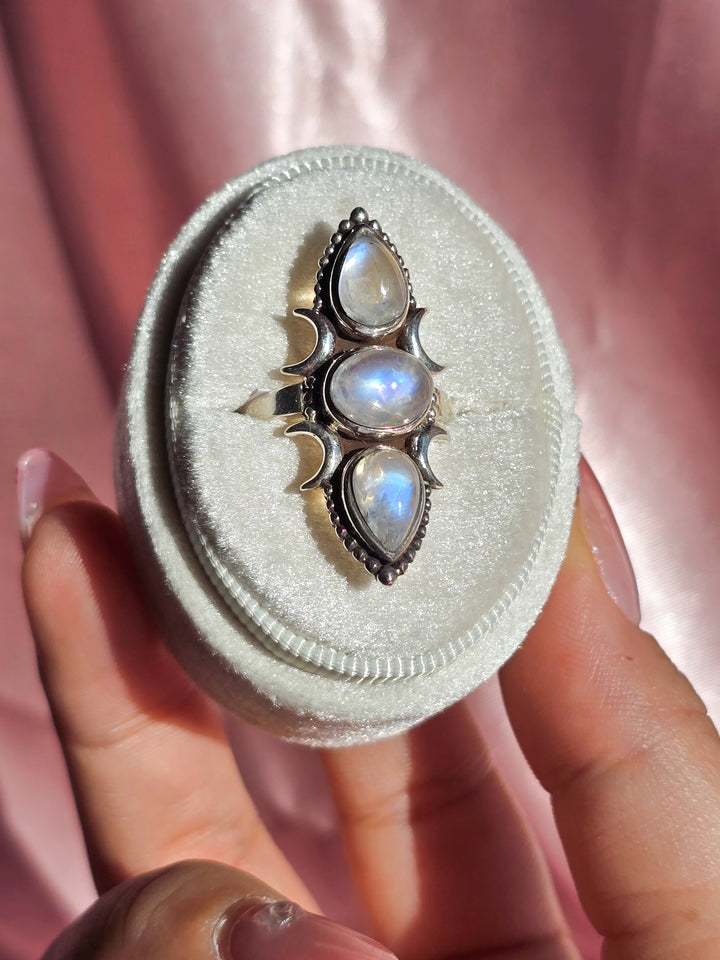 Moonstone 3 stone Ring Size 7