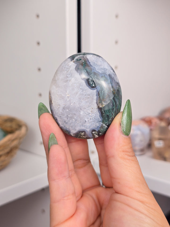 Moss Agate Palmstones and Hearts