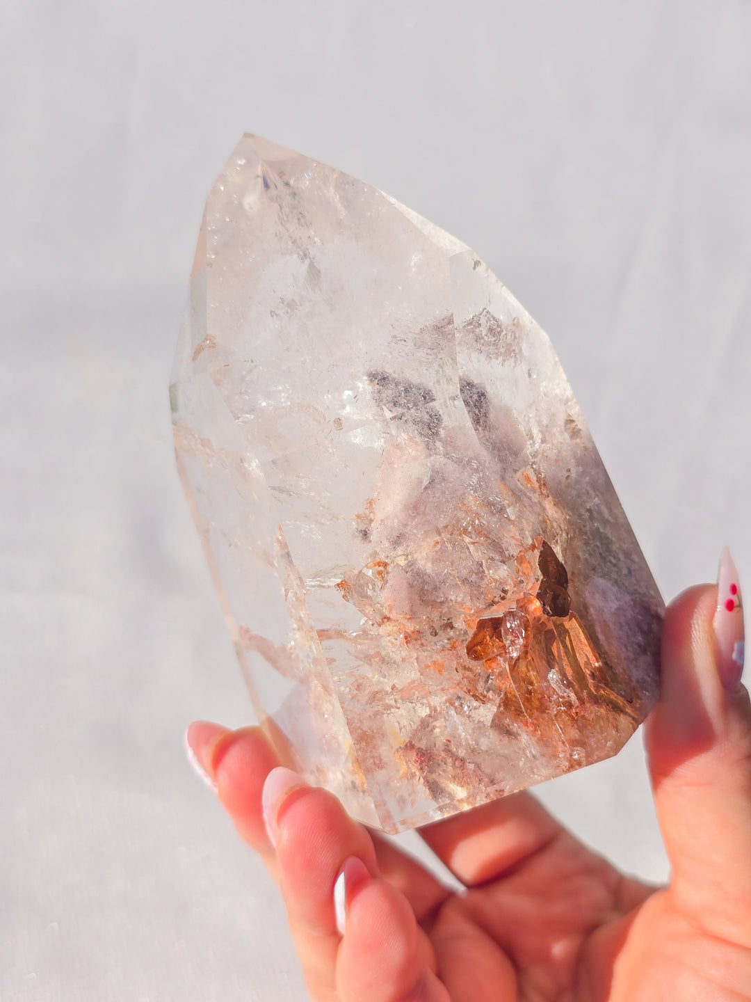 Pink Lithium And Garden Quartz Tower Statment
