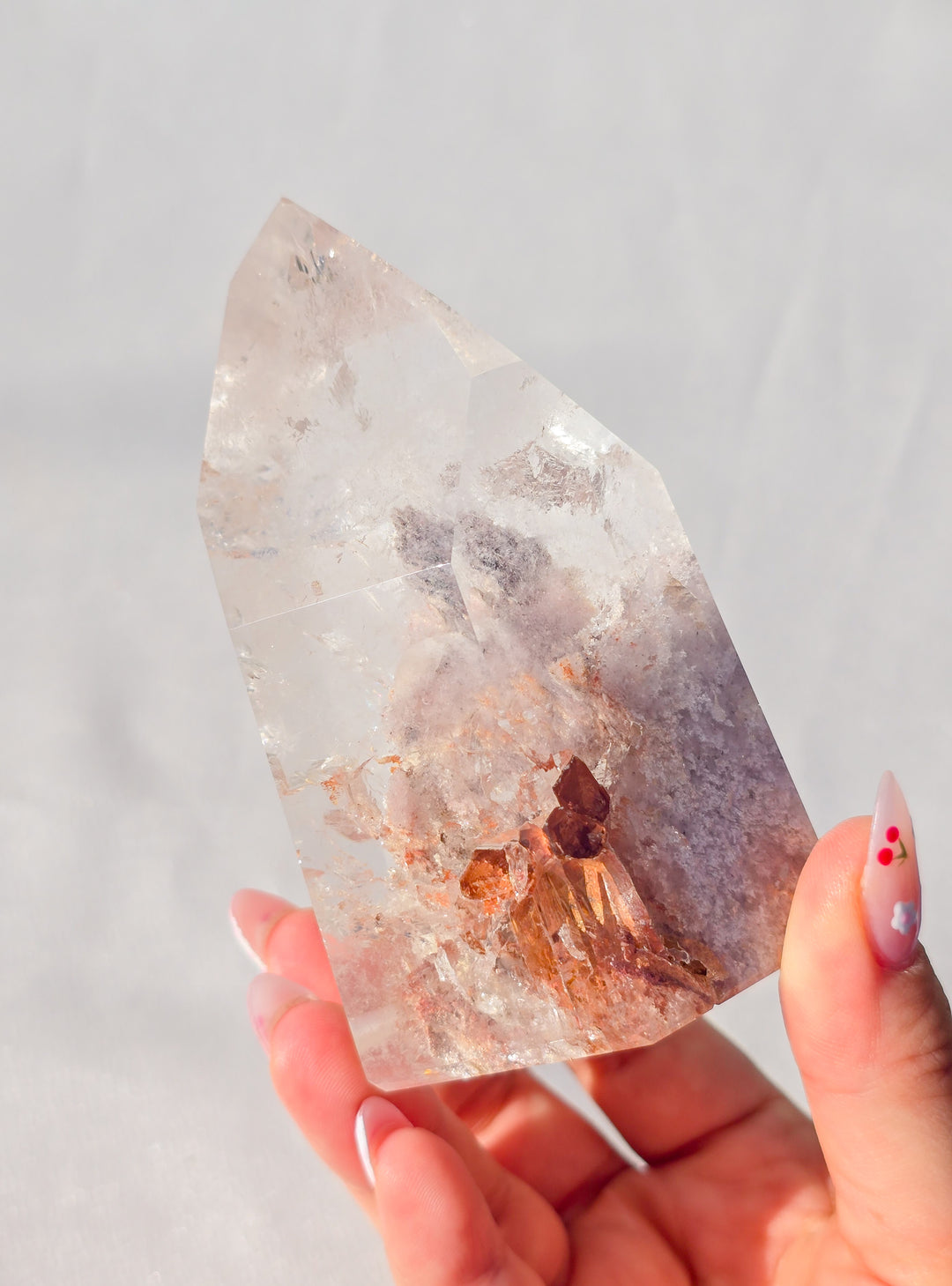 Pink Lithium And Garden Quartz Tower Statment