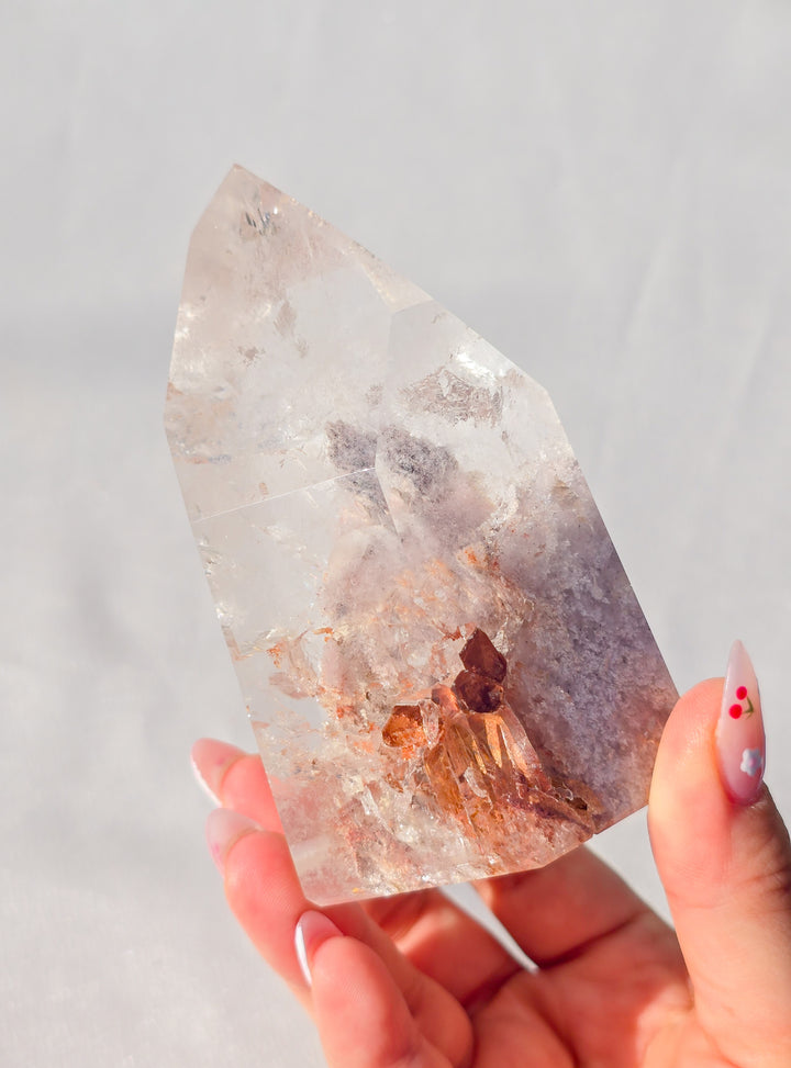 Pink Lithium And Garden Quartz Tower Statment