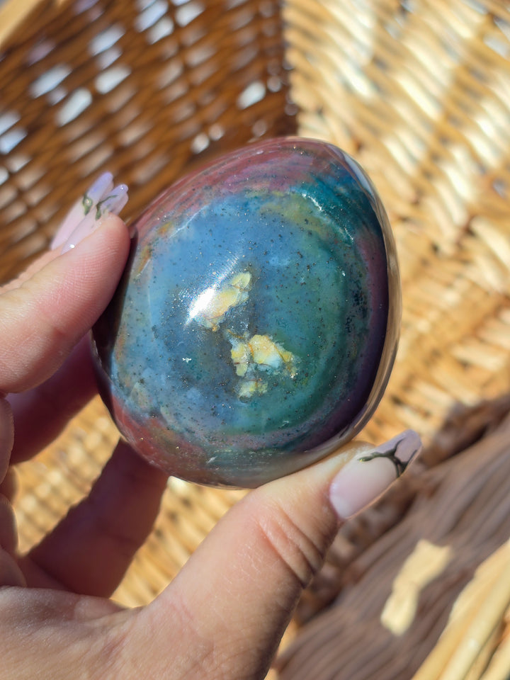 Large Sea Jasper Egg with Pyrite Inclusions