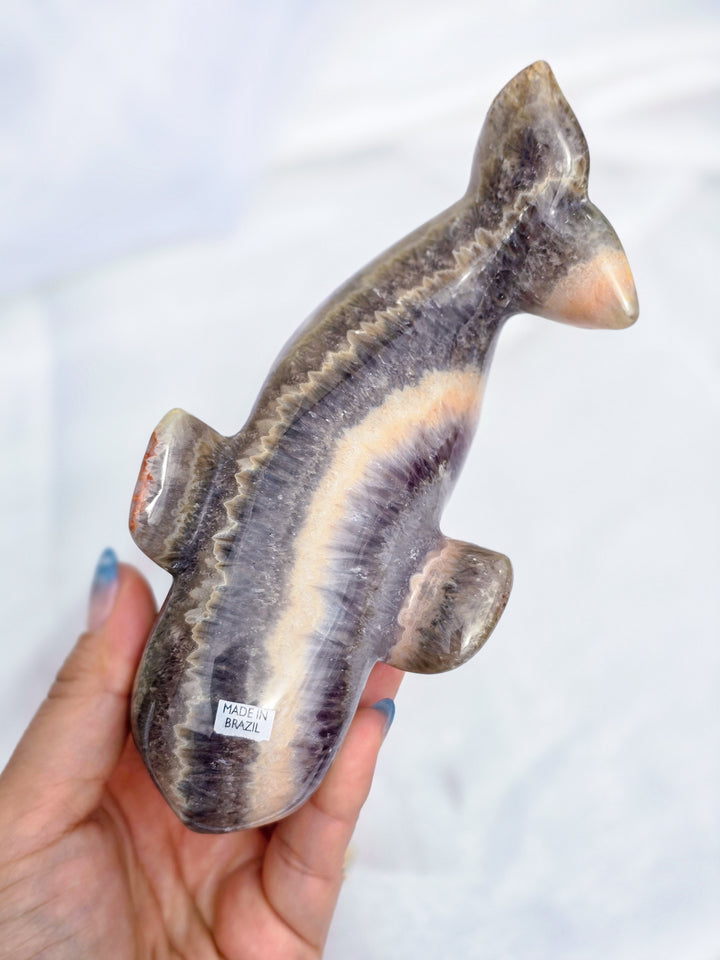 Quartz, Amethyst, &amp; Chalcedony Whale Carving