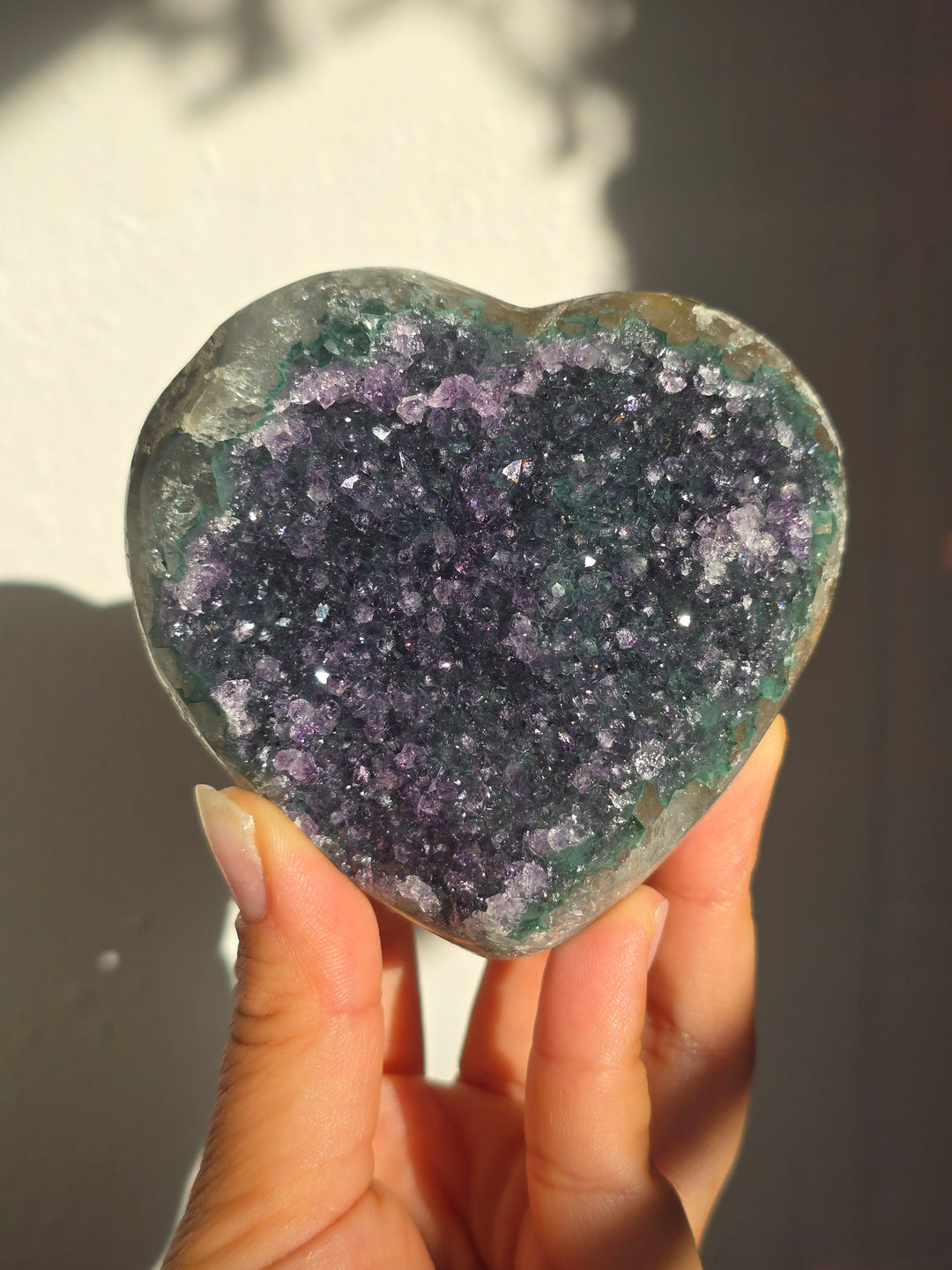Purple &amp;Green Rainbow Amethyst Druzy Heart