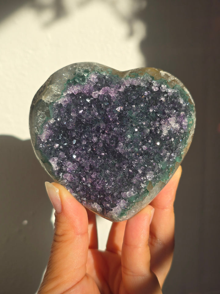 Purple &amp;Green Rainbow Amethyst Druzy Heart