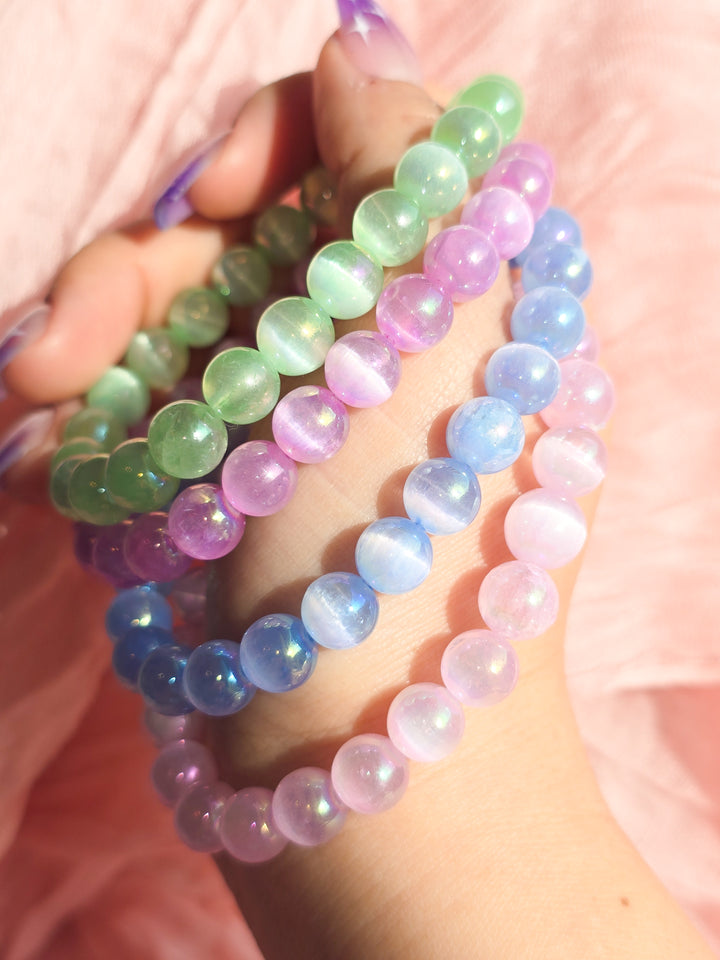 Candy Aura Satin Spar Selenite 8mm Bracelets