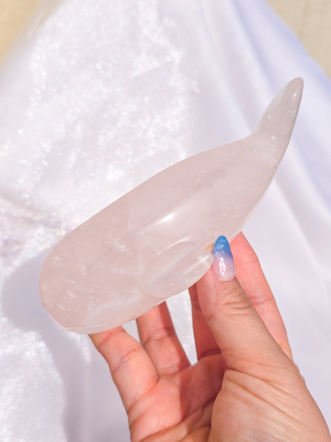 Brazilian Rose Quartz Whale Carving