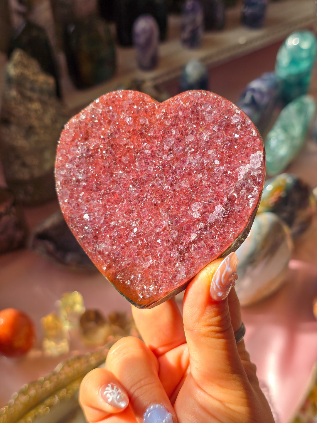 "Love Me" Rainbow Amethyst Druzy Heart