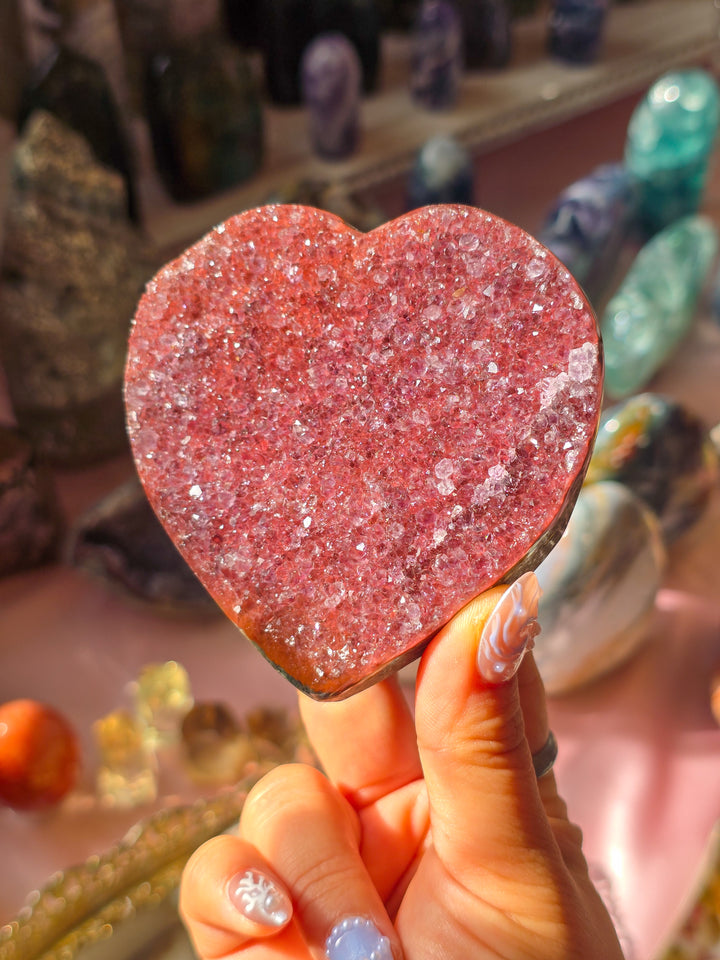 "Love Me" Rainbow Amethyst Druzy Heart