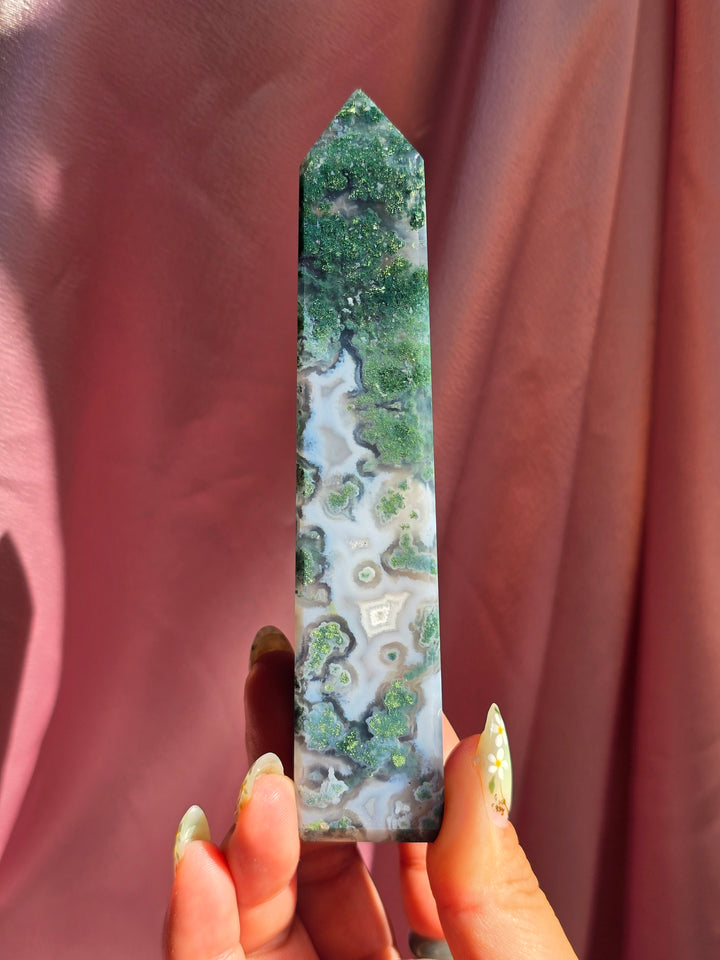 Moss Agate Obelisk