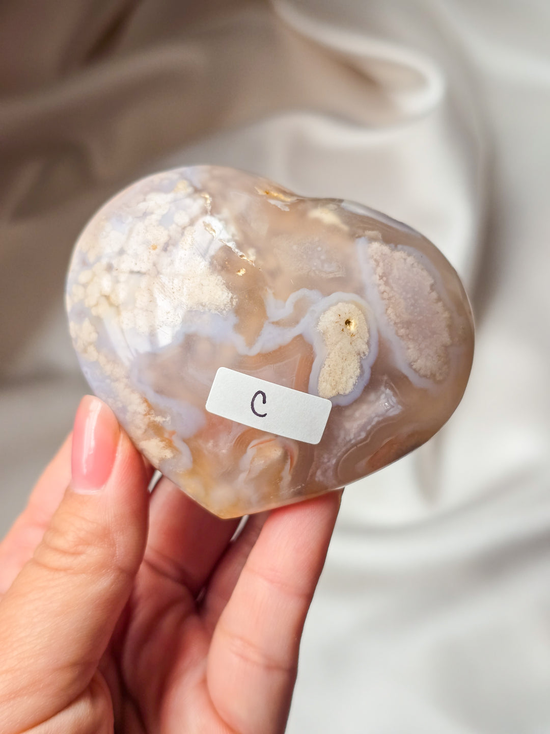 Petal Pink Flower Agate Puffy Heart C