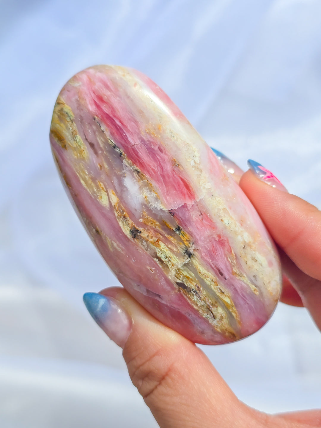 Strawberry 🍓 and Lime Opal Sorbet Palm Stone.