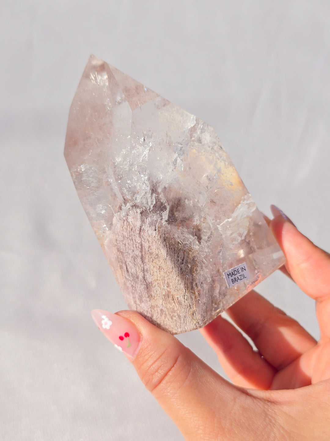 Pink Lithium And Garden Quartz Tower Statment