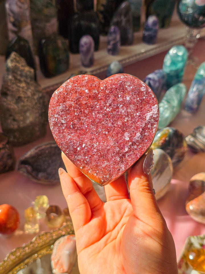 "Love Me" Rainbow Amethyst Druzy Heart