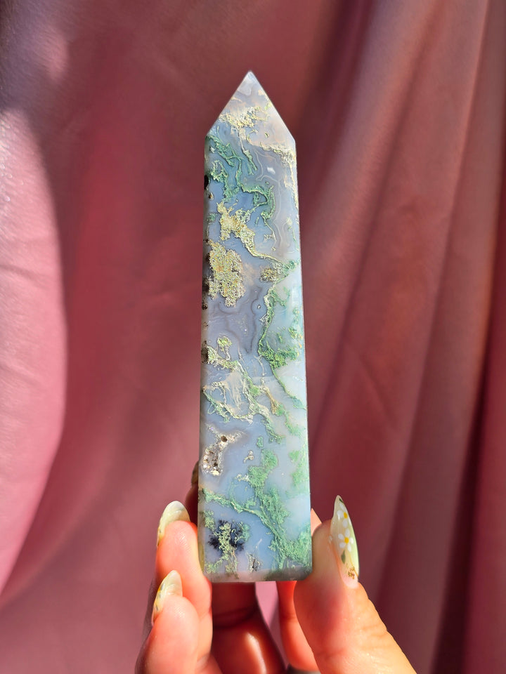Moss Agate Obelisk
