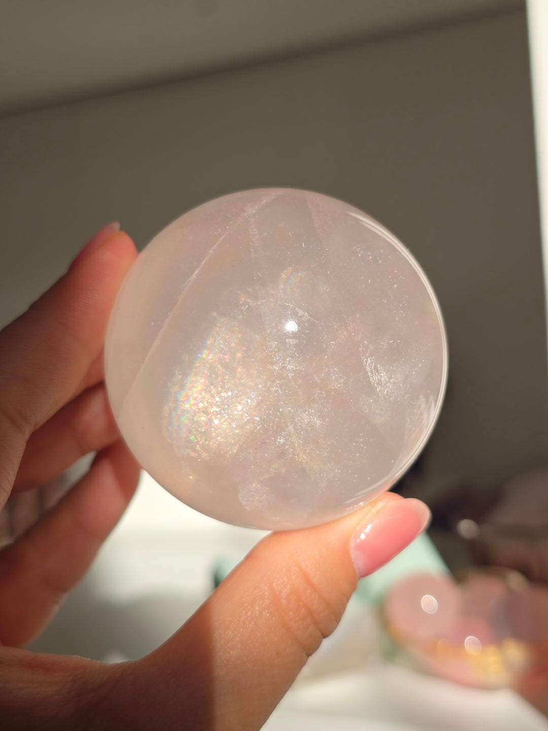 Light Pink Girasol Rose Moon Quartz Sphere