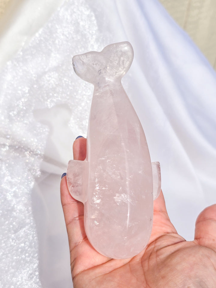 Brazilian Rose Quartz Whale Carving