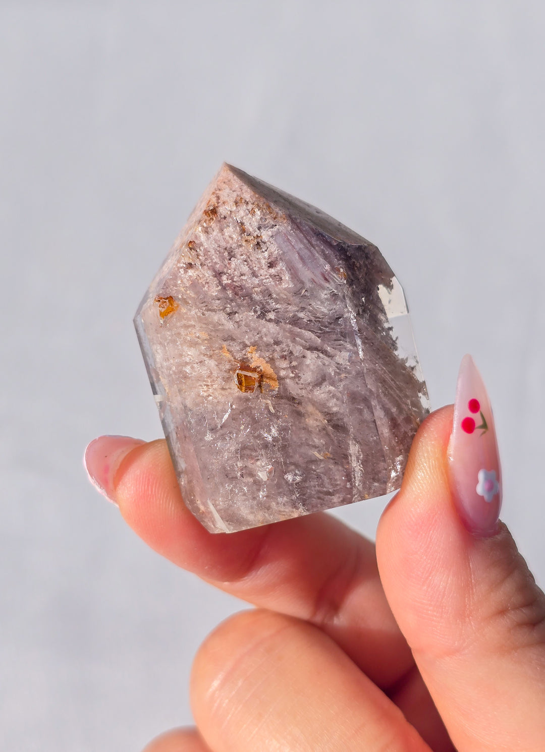 Pink Lithium with Garden Quartz Tower H