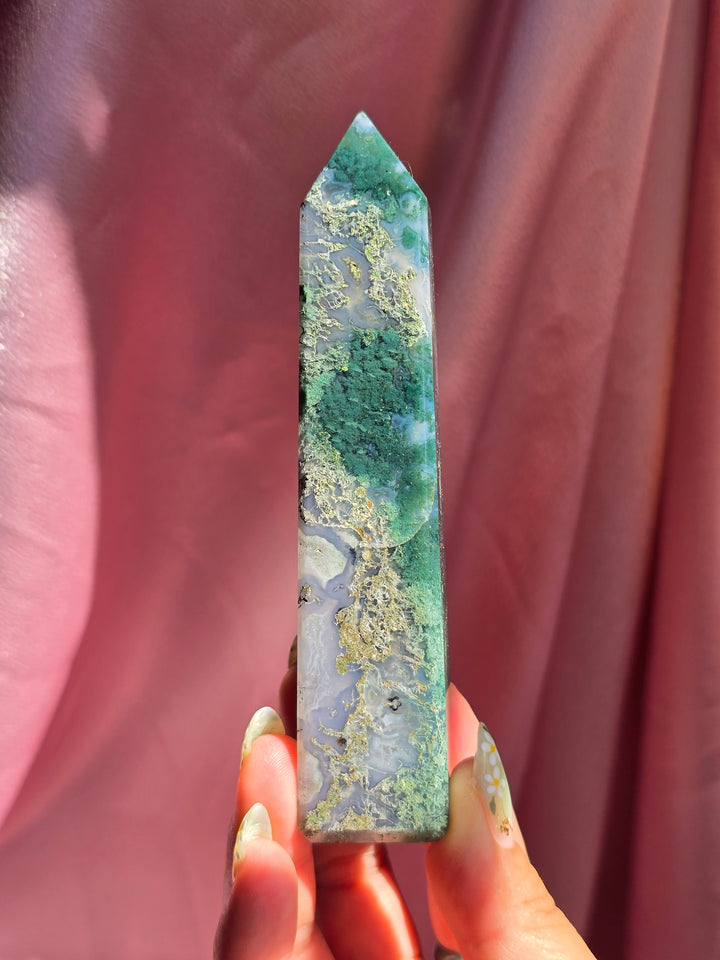 Moss Agate Obelisk