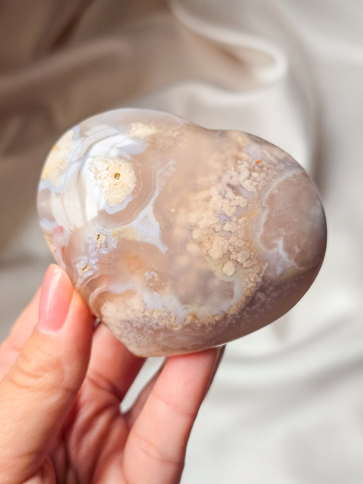 Petal Pink Flower Agate Puffy Heart C