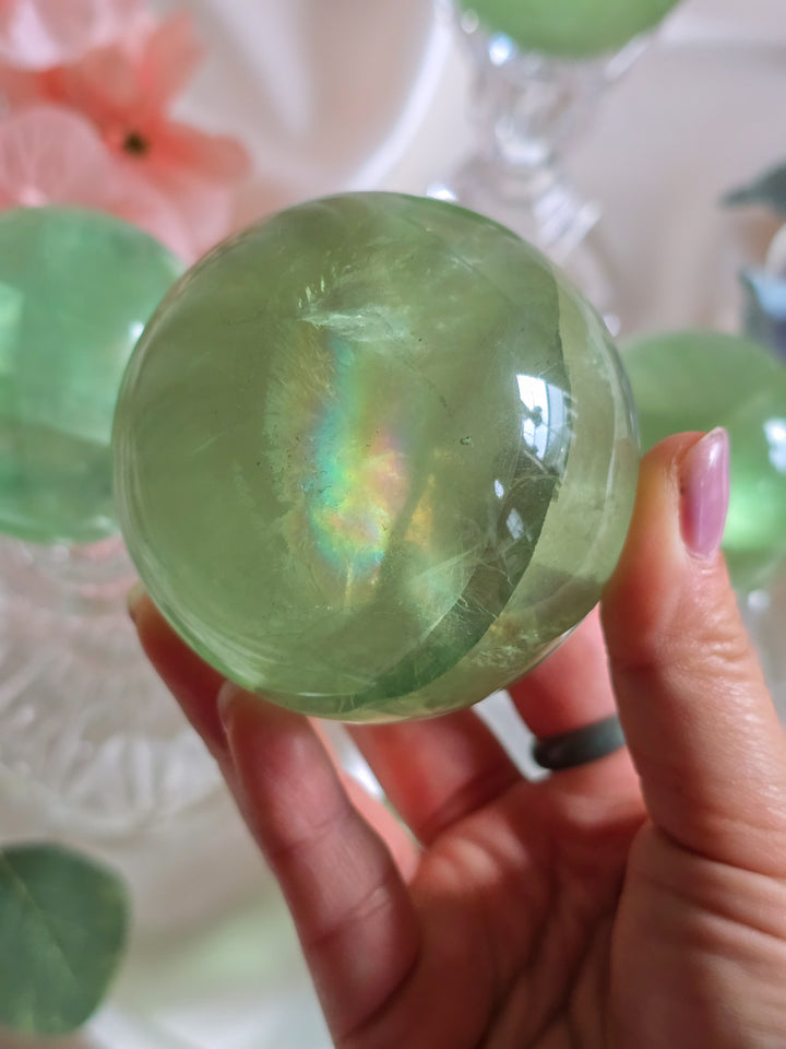 Green Apple 🍏 Fluorite Sphere a
