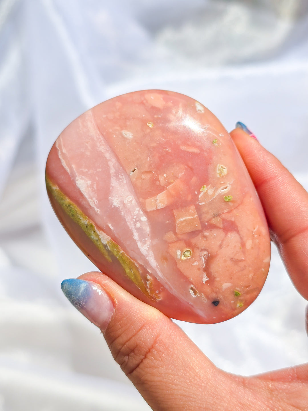 Strawberry 🍓 and Lime Opal Sorbet Palm Stone.