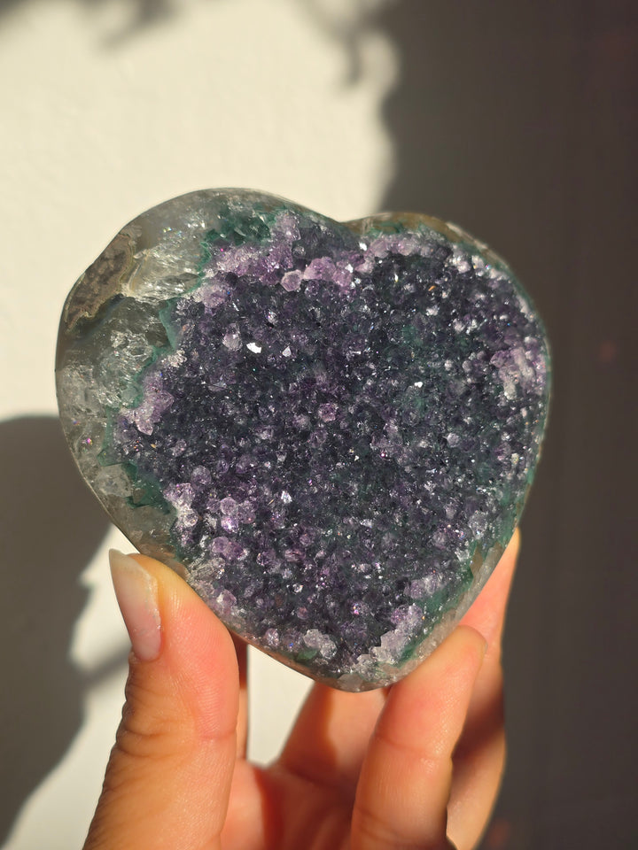 Purple &amp;Green Rainbow Amethyst Druzy Heart