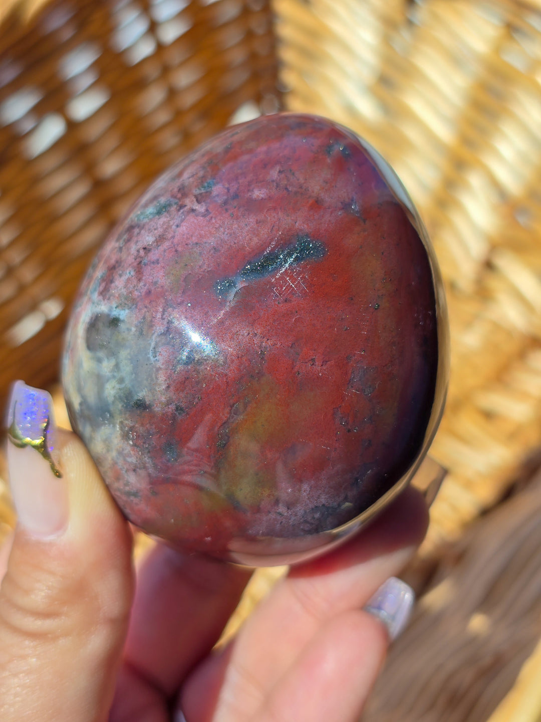 Large Sea Jasper Egg with Pyrite Inclusions