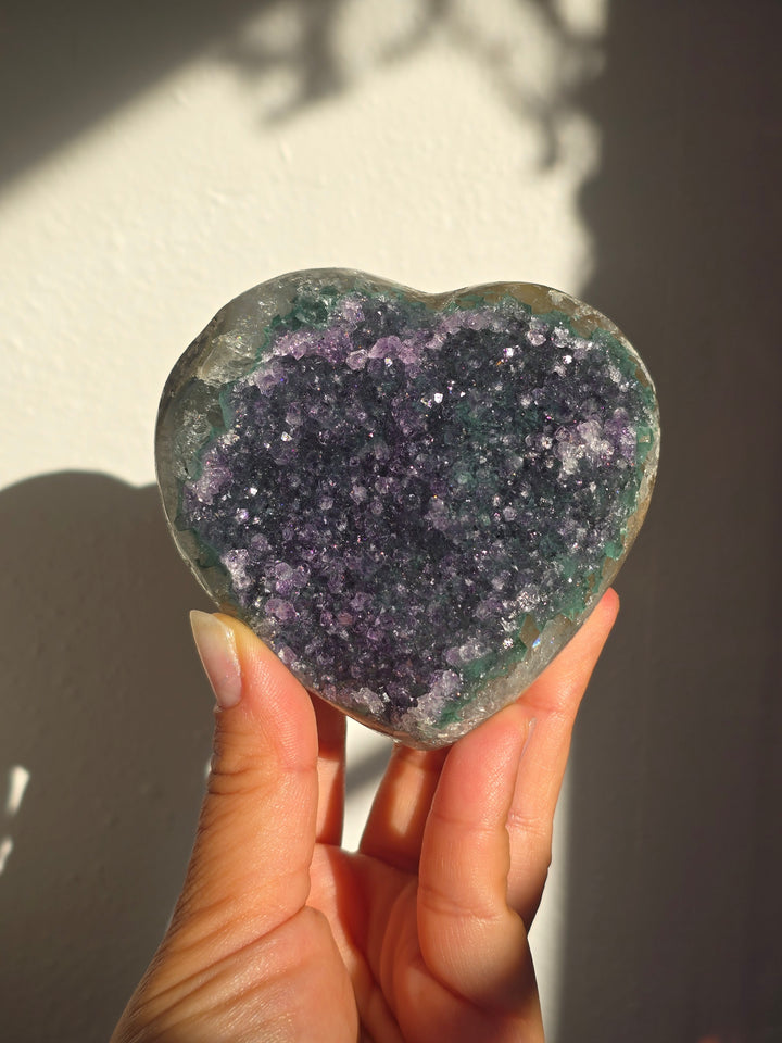 Purple &amp;Green Rainbow Amethyst Druzy Heart
