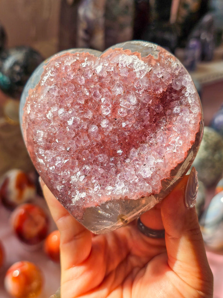 "Strawberry Girl" Rainbow Amethyst Druzy Heart