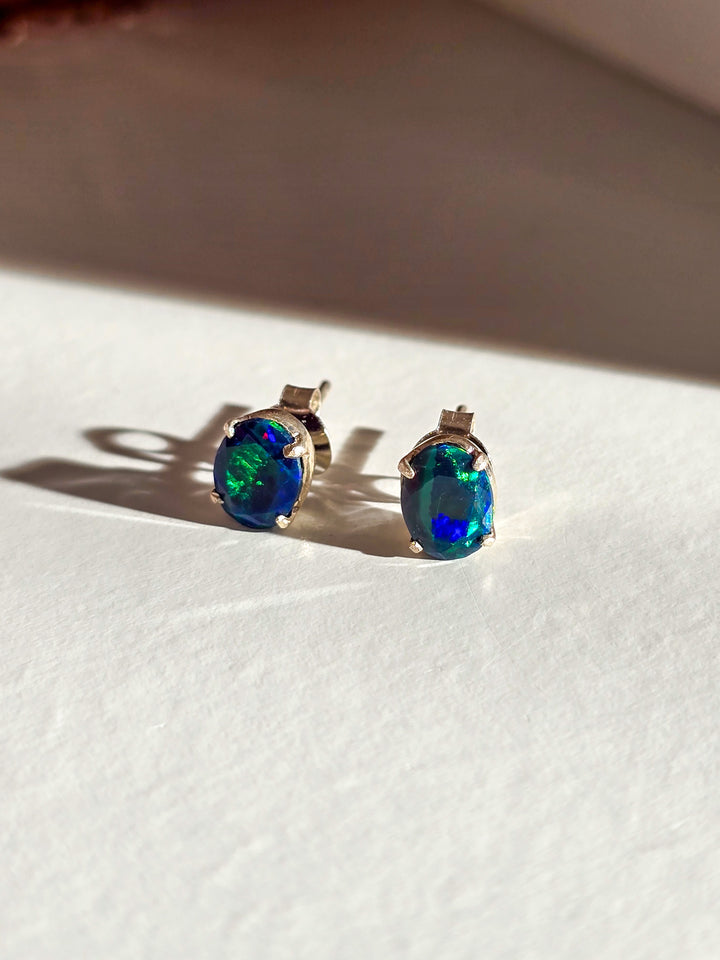 Ethiopian Black Opal Stud Earrings