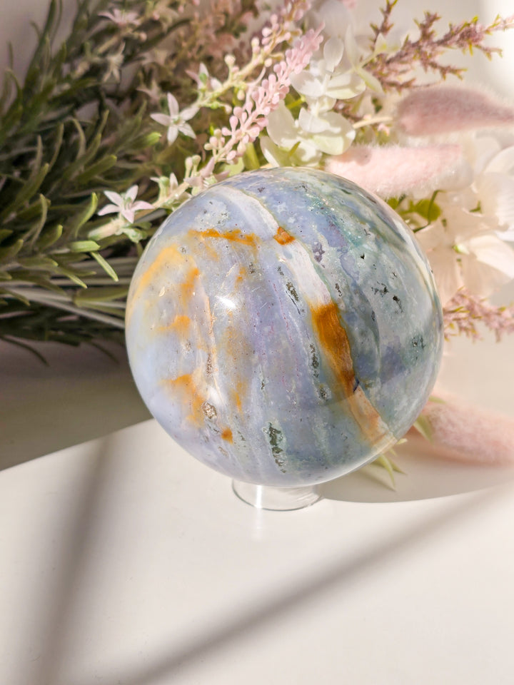 Sea Jasper Sphere with Pyrite j