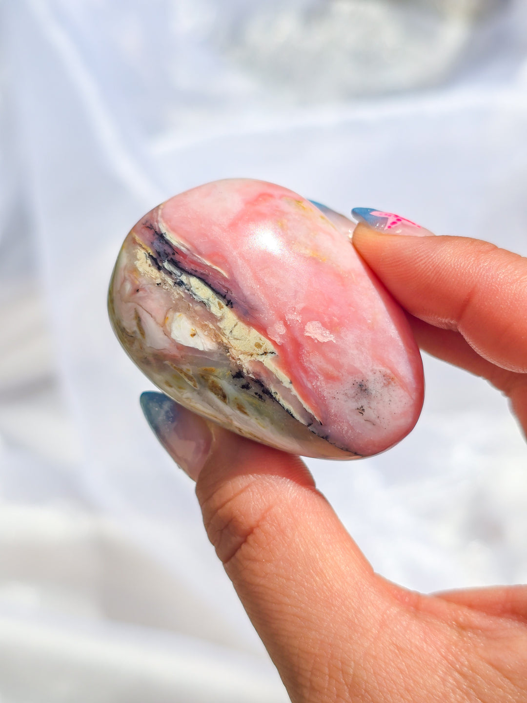 Strawberry 🍓 and Lime Opal Sorbet Palm Stone.