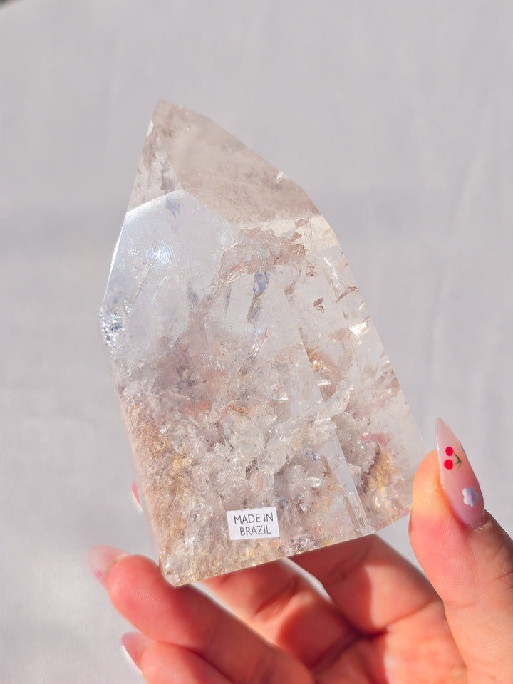 Pink Lithium And Garden Quartz Tower Statment