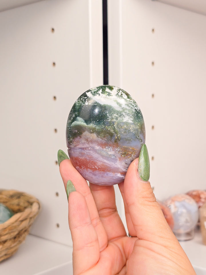 Moss Agate Palmstones and Hearts