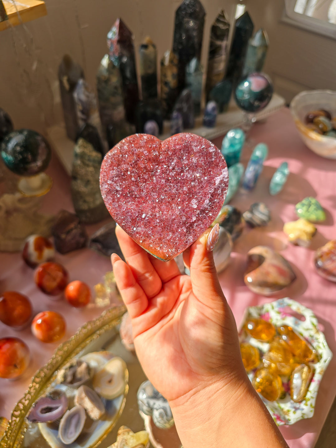 "Love Me" Rainbow Amethyst Druzy Heart