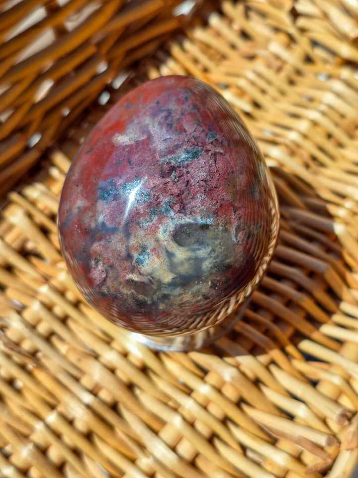 Large Sea Jasper Egg with Pyrite Inclusions