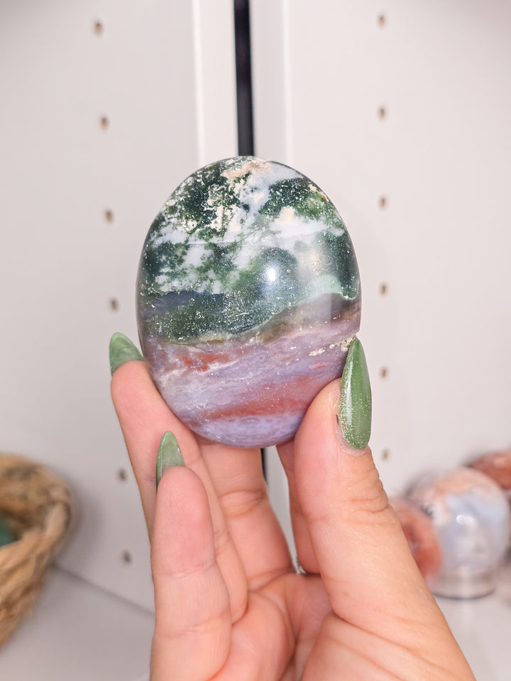 Moss Agate Palmstones and Hearts