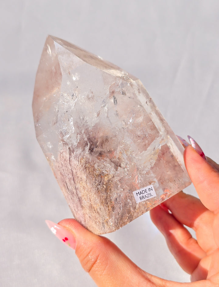 Pink Lithium And Garden Quartz Tower Statment