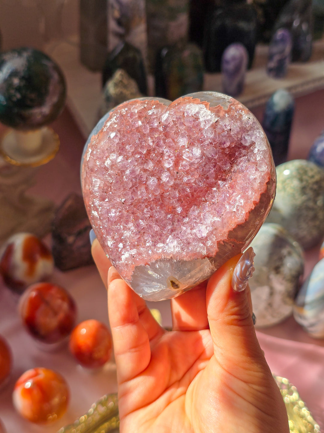 "Strawberry Girl" Rainbow Amethyst Druzy Heart