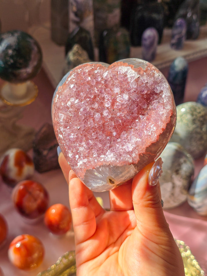 "Strawberry Girl" Rainbow Amethyst Druzy Heart