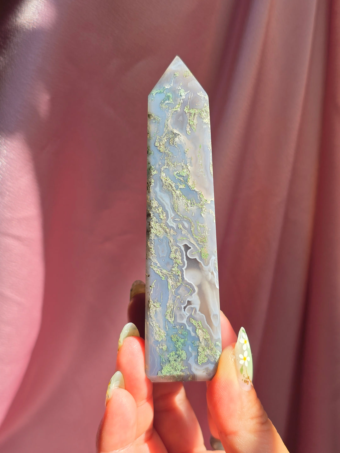 Moss Agate Obelisk