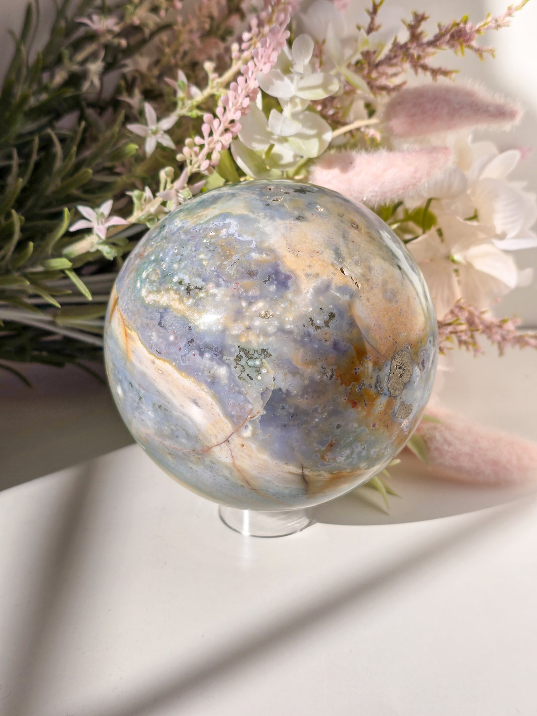 Sea Jasper Sphere with Pyrite j