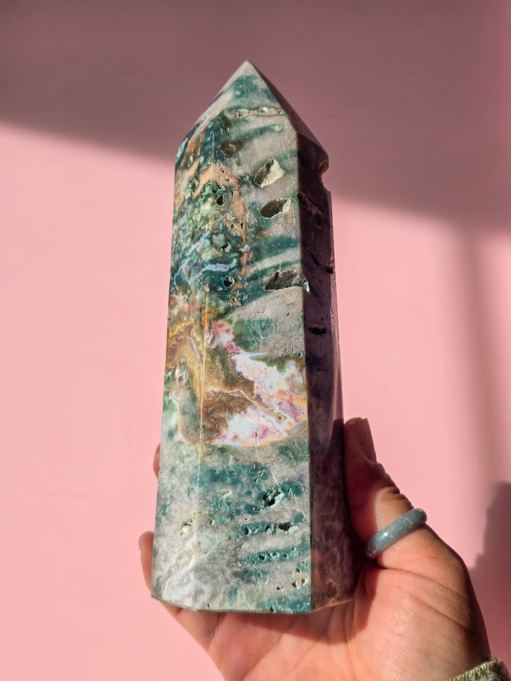 Green Stripped Sea Jasper Tower 06