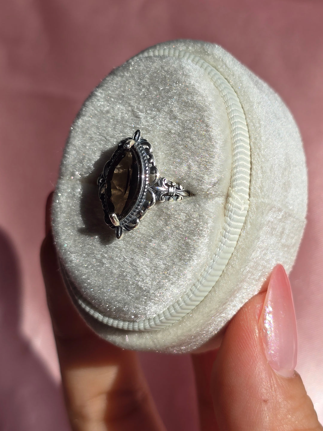 Adjustable SS Smokey Quartz Ring