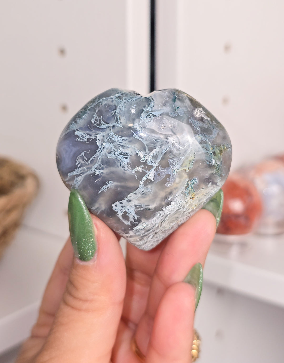 Moss Agate Palmstones and Hearts