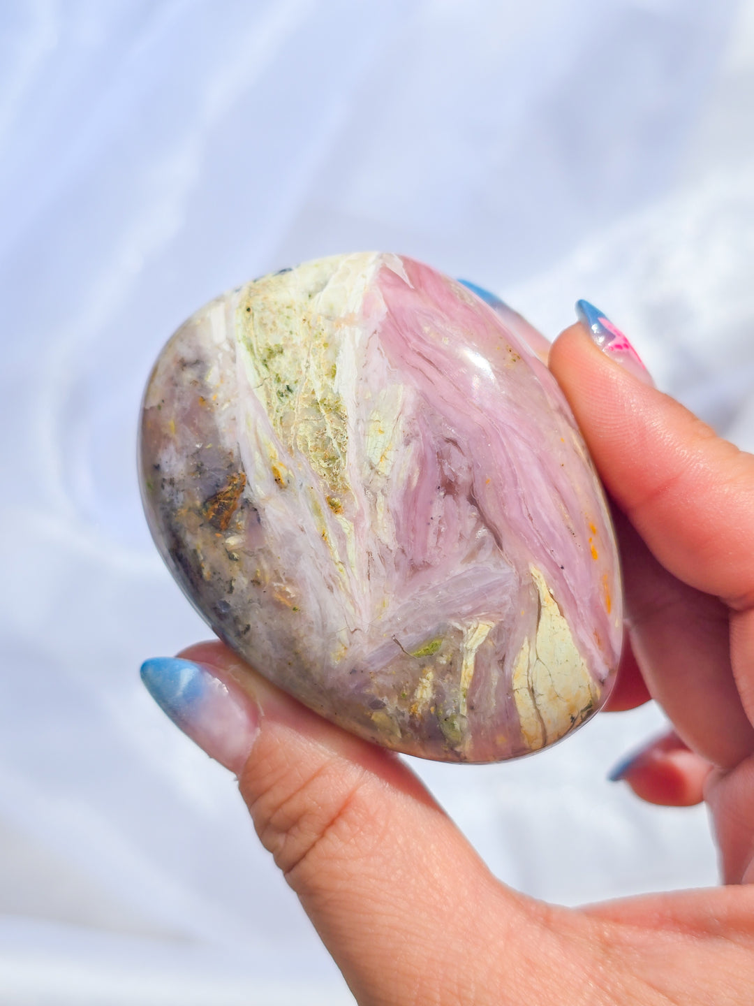 Strawberry 🍓 and Lime Opal Sorbet Palm Stone.