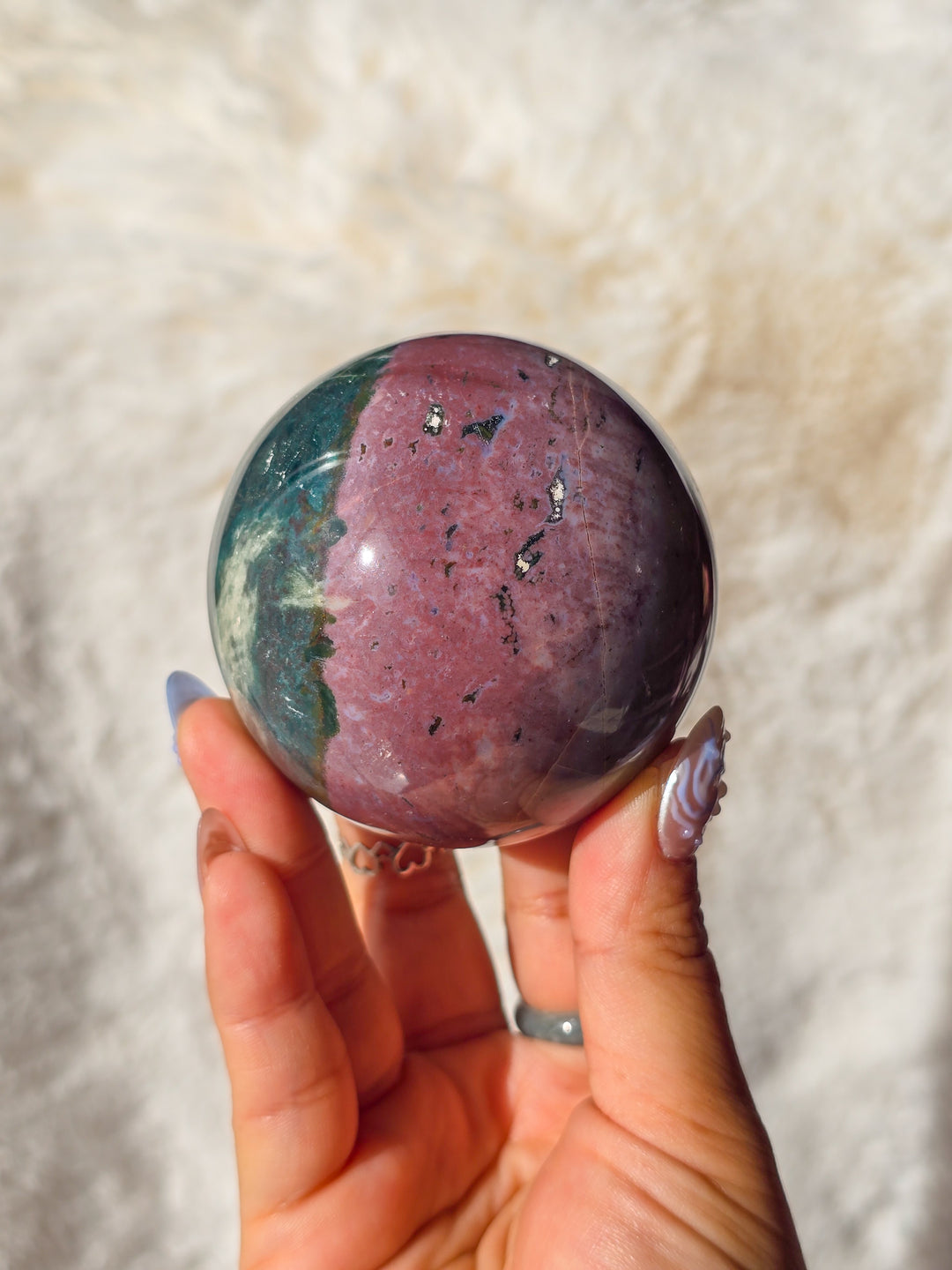 Berry Forest Sea Jasper Sphere with Druzy