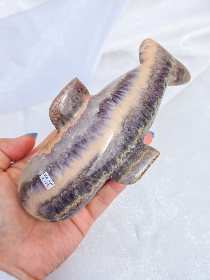 Quartz, Amethyst, &amp; Chalcedony Whale Carving